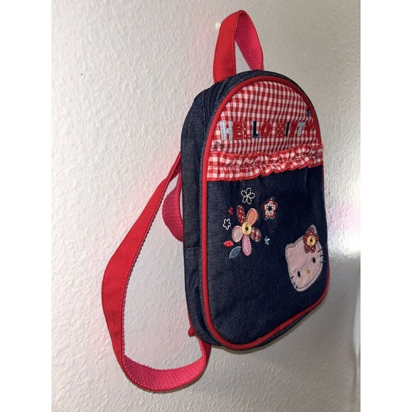RARE Sanrio Hello Kitty 2008 denim and gingham mini backpack Women’s Kid 8x10”